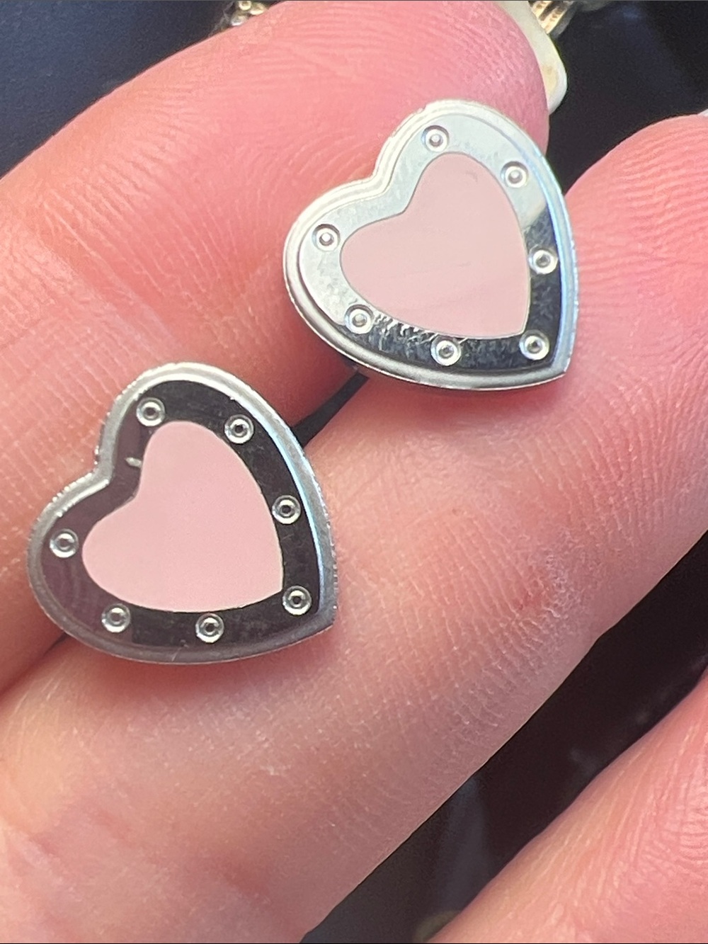 Silver and Pink Heart Stud Earrings